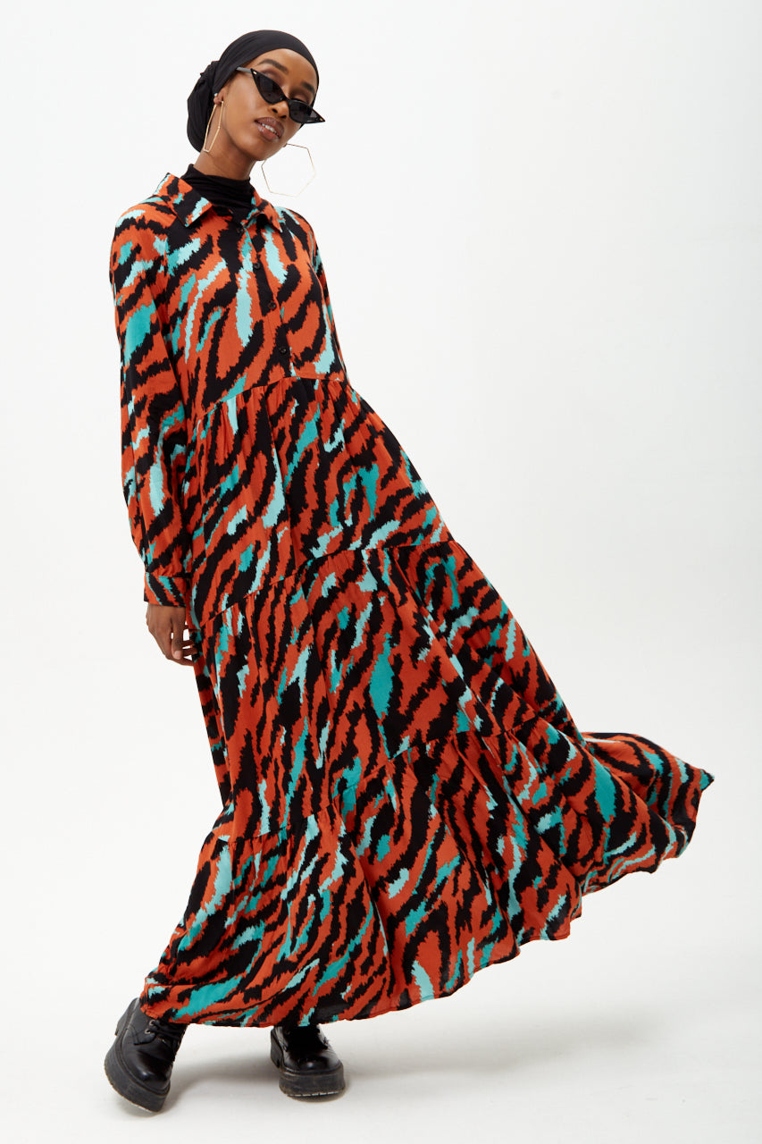 Orange Tiger Print Dress - Modestwist